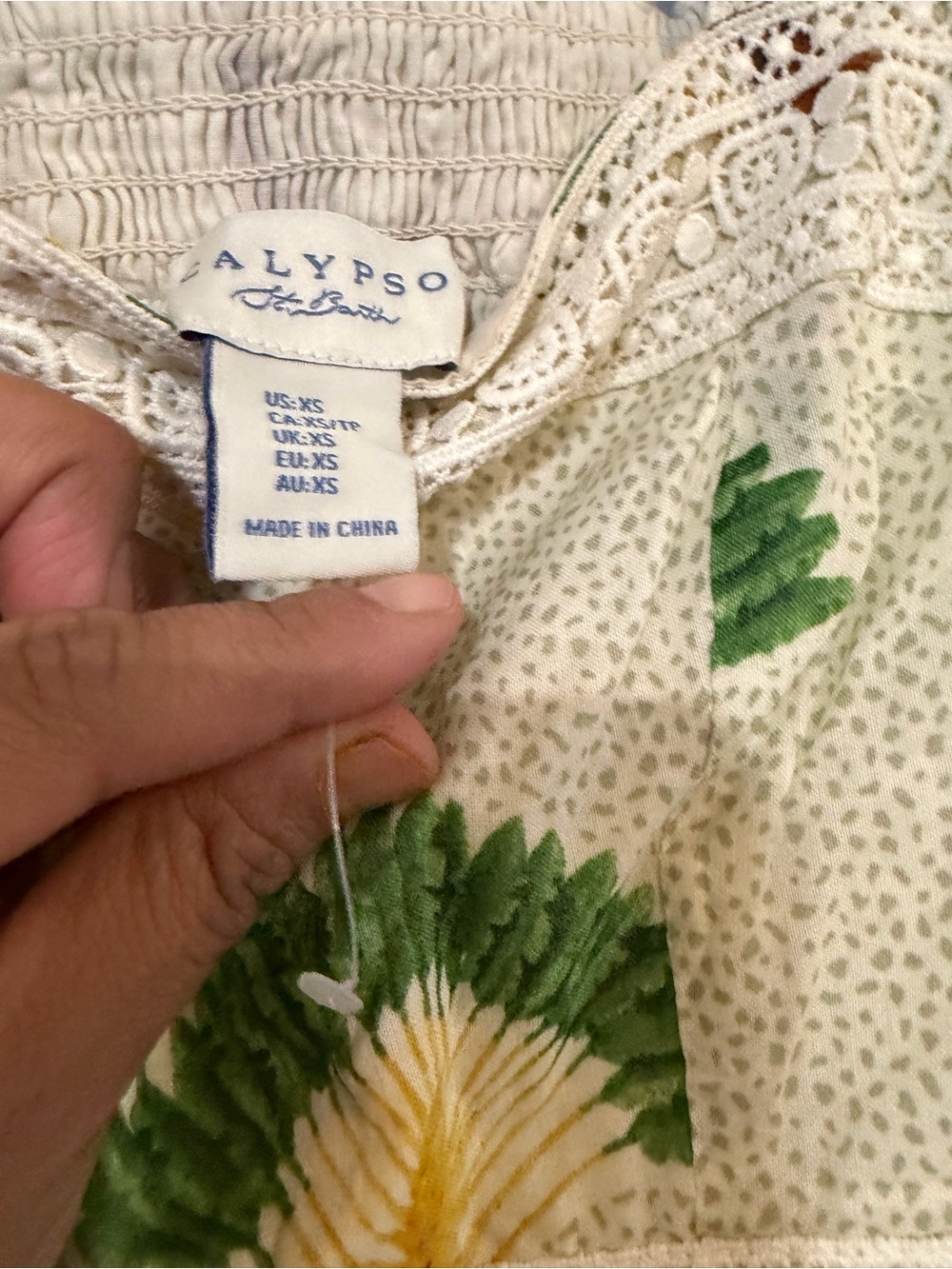 Calypso St. Barth Cream Maxi Dress with Green & Yellow Palm Print - Picture 7 of 9